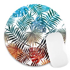 Blue tropical leaves Round Mousepads