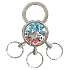 Blue tropical leaves 3-Ring Key Chain