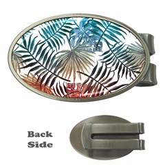 Blue tropical leaves Money Clips (Oval) 