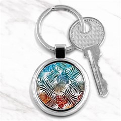 Blue tropical leaves Key Chain (Round)