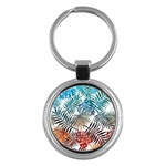 Blue tropical leaves Key Chain (Round) Front