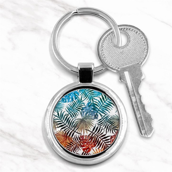 Blue tropical leaves Key Chain (Round)