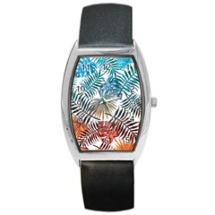 Blue tropical leaves Barrel Style Metal Watch