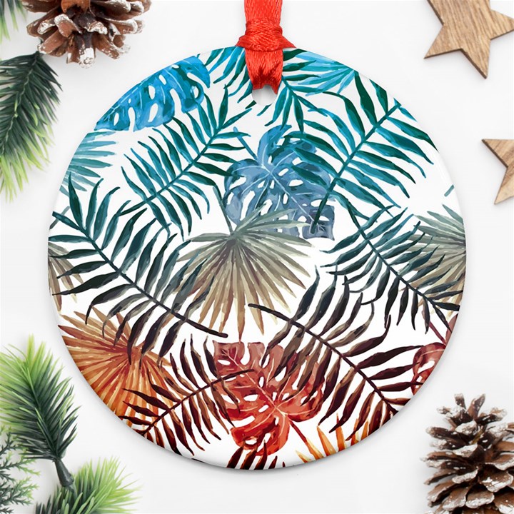 Blue tropical leaves Round Ornament (Two Sides)