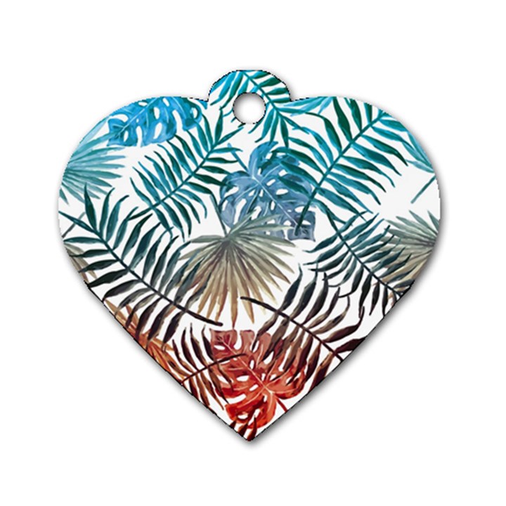 Blue tropical leaves Dog Tag Heart (One Side)