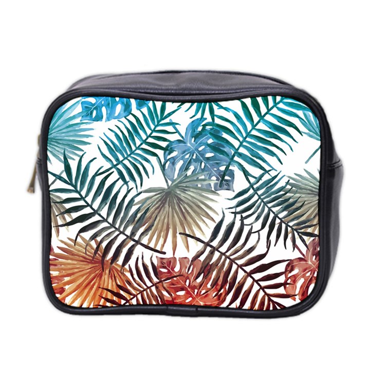 Blue tropical leaves Mini Toiletries Bag (Two Sides)