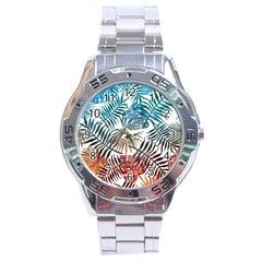 Blue tropical leaves Stainless Steel Analogue Watch