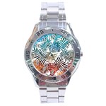 Blue tropical leaves Stainless Steel Analogue Watch Front