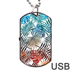 Blue tropical leaves Dog Tag USB Flash (One Side)