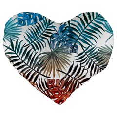 Blue tropical leaves Large 19  Premium Heart Shape Cushions