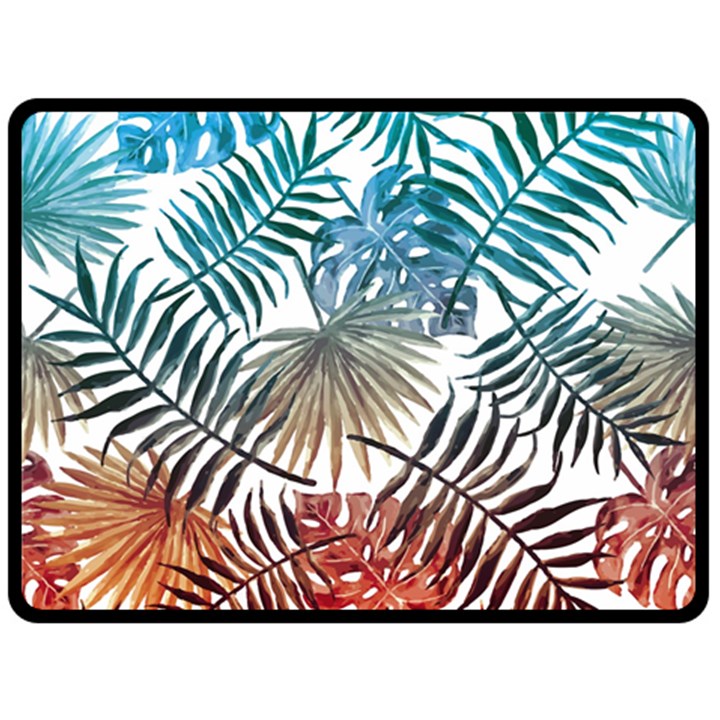 Blue tropical leaves Double Sided Fleece Blanket (Large) 