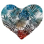 Blue tropical leaves Large 19  Premium Flano Heart Shape Cushions Back