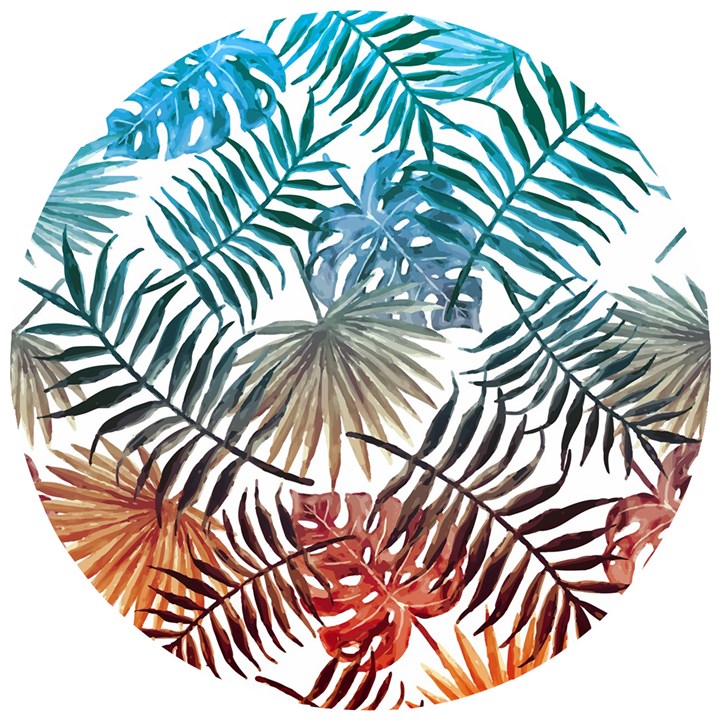 Blue tropical leaves Wooden Puzzle Round