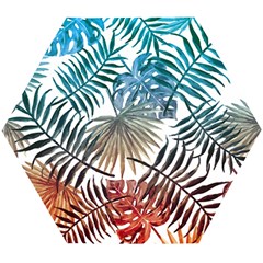 Blue Tropical Leaves Wooden Puzzle Hexagon