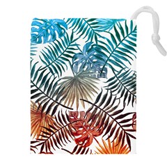 Blue tropical leaves Drawstring Pouch (4XL)