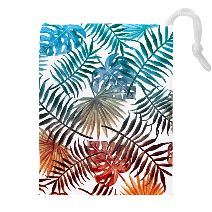 Blue tropical leaves Drawstring Pouch (5XL)