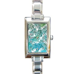 Blue Tropical Leaves Rectangle Italian Charm Watch by goljakoff