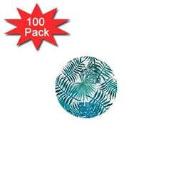 Blue Tropical Leaves 1  Mini Magnets (100 Pack)  by goljakoff