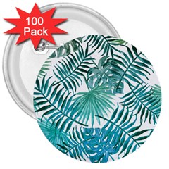 Blue Tropical Leaves 3  Buttons (100 Pack)  by goljakoff