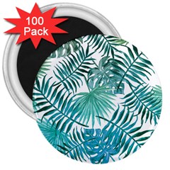 Blue Tropical Leaves 3  Magnets (100 Pack) by goljakoff