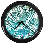 Blue tropical leaves Wall Clock (Black) Front