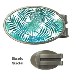 Blue Tropical Leaves Money Clips (oval)  by goljakoff