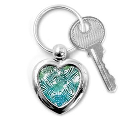 Blue Tropical Leaves Key Chain (heart) by goljakoff