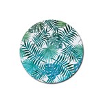 Blue tropical leaves Rubber Round Coaster (4 pack)  Front