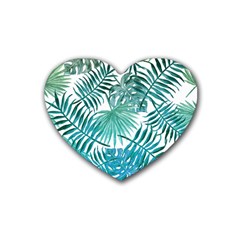 Blue Tropical Leaves Rubber Coaster (heart)  by goljakoff