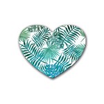 Blue tropical leaves Rubber Coaster (Heart)  Front