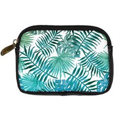 Blue Tropical Leaves Digital Camera Leather Case by goljakoff