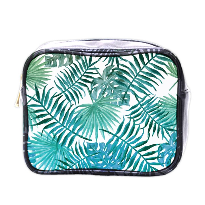 Blue tropical leaves Mini Toiletries Bag (One Side)