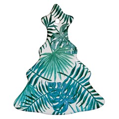 Blue Tropical Leaves Christmas Tree Ornament (two Sides) by goljakoff