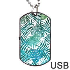 Blue Tropical Leaves Dog Tag Usb Flash (one Side) by goljakoff