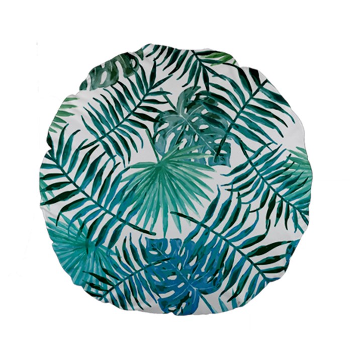 Blue tropical leaves Standard 15  Premium Round Cushions