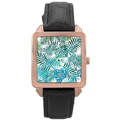 Blue Tropical Leaves Rose Gold Leather Watch  by goljakoff