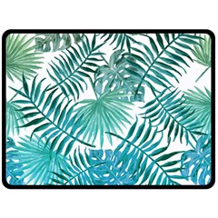 Blue Tropical Leaves Double Sided Fleece Blanket (large)  by goljakoff