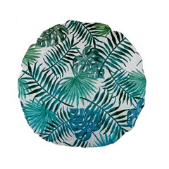 Blue Tropical Leaves Standard 15  Premium Flano Round Cushions by goljakoff