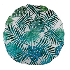 Blue Tropical Leaves Large 18  Premium Flano Round Cushions by goljakoff