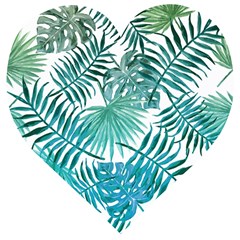 Blue Tropical Leaves Wooden Puzzle Heart by goljakoff