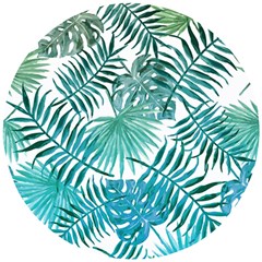 Blue Tropical Leaves Wooden Puzzle Round by goljakoff