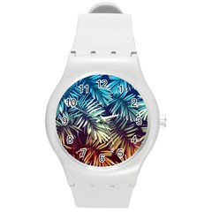 Tropic Leaves Round Plastic Sport Watch (m) by goljakoff