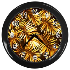 Golden Leaves Wall Clock (black) by goljakoff