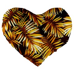 Golden Leaves Large 19  Premium Flano Heart Shape Cushions by goljakoff