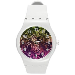 Purple Leaves Round Plastic Sport Watch (m) by goljakoff