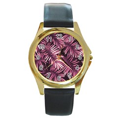 Rose Leaves Round Gold Metal Watch by goljakoff