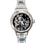 Laocoon Sculpture Over Black Round Italian Charm Watch Front