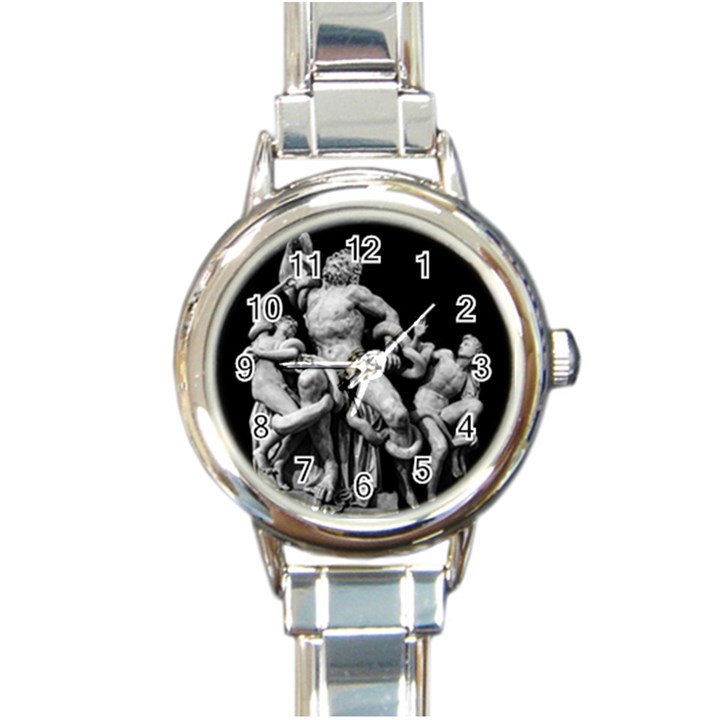 Laocoon Sculpture Over Black Round Italian Charm Watch