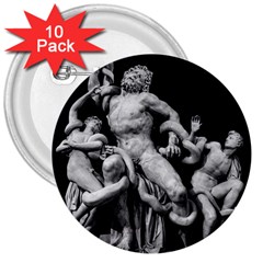 Laocoon Sculpture Over Black 3  Buttons (10 pack) 