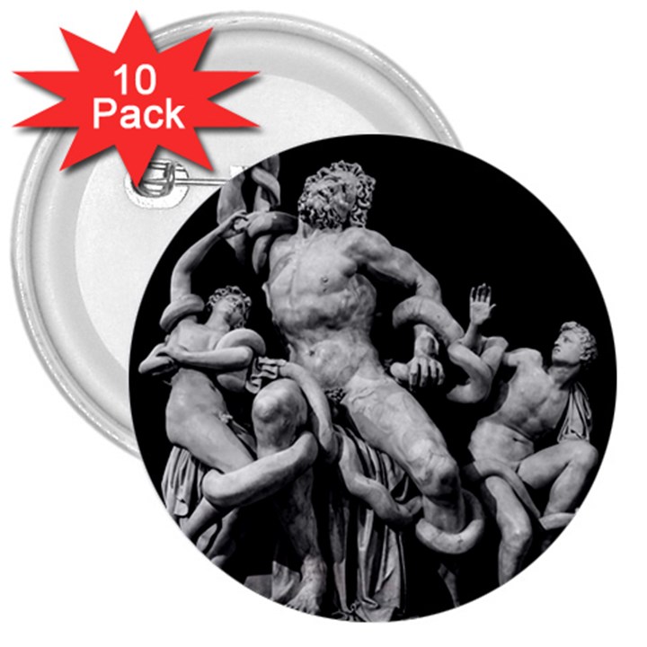 Laocoon Sculpture Over Black 3  Buttons (10 pack) 